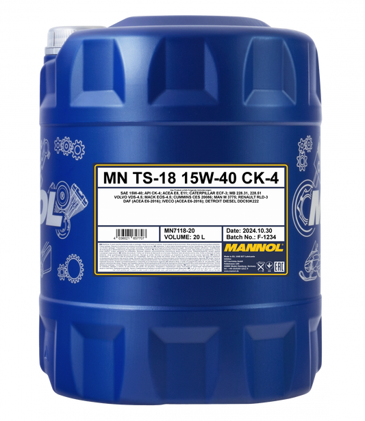 MANNOL ENGINE OIL 15W40 (CK-4) LOW SULPHUR (PAIL) (20L) (7118-20)